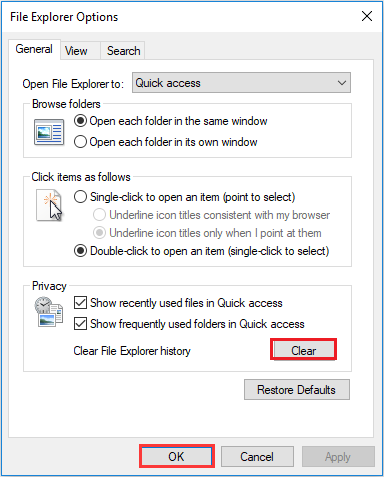You clear file explorer history to fix file explorer not responding 2